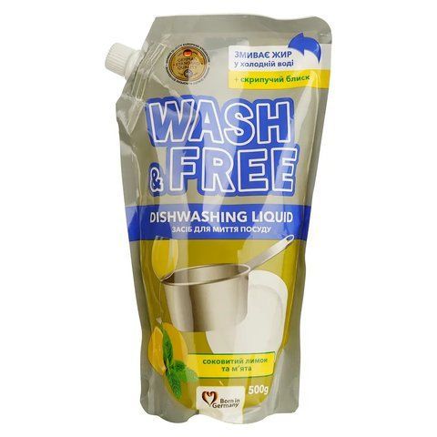 Засіб для миття посуду "Wash&Free" лимон та м&rsquo;ята 500г (DOYPACK) 001317 фото