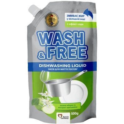 Засіб для миття посуду "Wash&Free" зелене яблуко та екстракт едельвейса 500г (DOYPACK) 001324 фото
