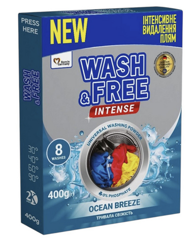 Порошок для прання універсальний Wash&Free Intense "Океанський бриз", 400 г 005537 фото
