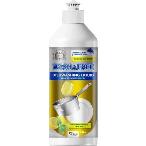 Засіб для миття посуду "Wash&Free" лимон та м&rsquo;ята 500г 001362 фото