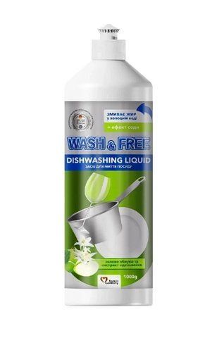 Засіб для миття посуду "Wash&Free" зелене яблуко та екстракт едельвейса 1000г 001379 фото