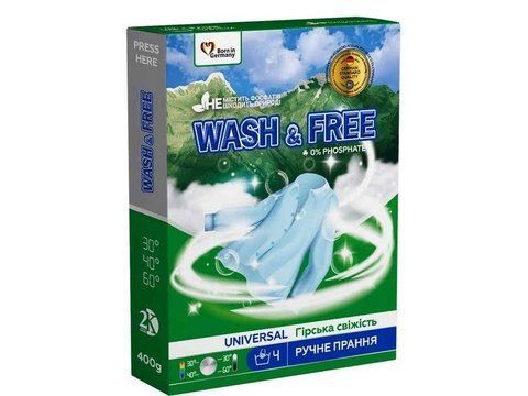 Порошок для ручного прання "Гірська свіжість" "Wash&Free", 400г 143334 фото