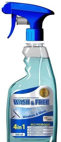WASH&FREE Засіб для миття скла та дзеркал 500мл 001225 фото