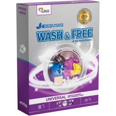 Порошок для прання універсальний Wash&Free Intense "Жасмин і лаванда", 400 г 005582 фото